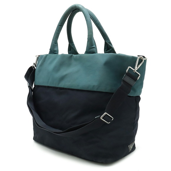 Prada Tessuto Double Reversible Nylon Leather Tote Shoulder Bag Navy Blue - Picture 2 of 9